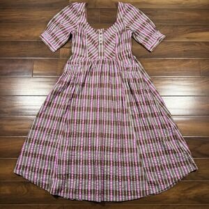 NEW Free People Women's Size Small Brown Pink Plaid Tulie Midi‎ Maxi Dress